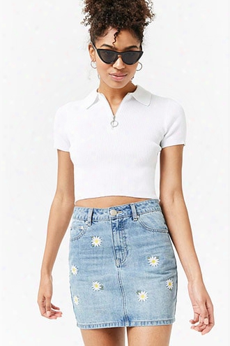 Daisy Embroidered Denim Skirt