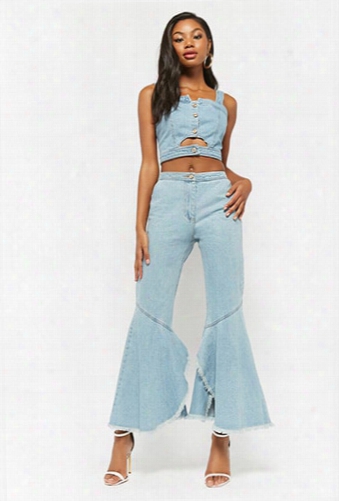 Denim Crop Top & Flared Jeans Set