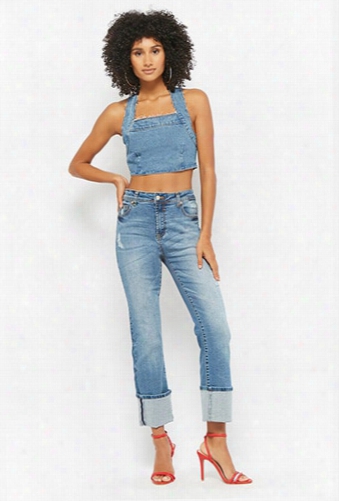 Distressed Cuffed Capri Jeans