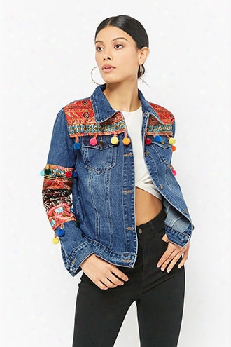 Embroidered Pom-pom Denim Jacket