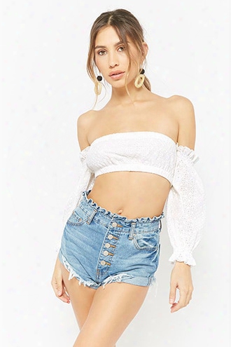 Eyelet Off-the-shoulder Crop Top