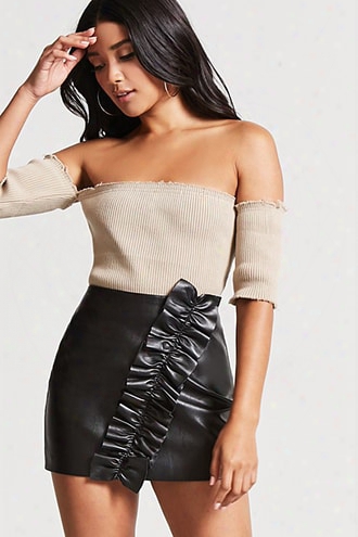 Faux Leather Ruffle Mini Skirt