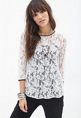 Faux Leather-trimmed Lace Top