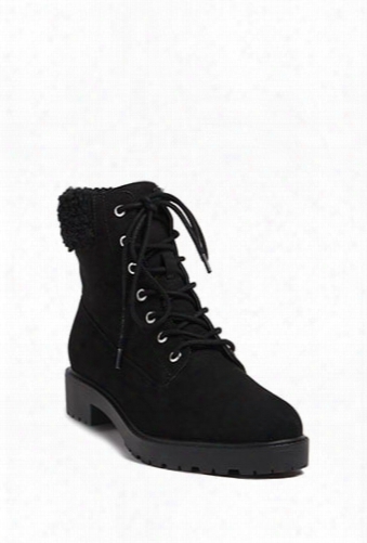 Faux Shearling Trim Ankle Boots