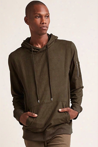 Faux Suede Pullover Hoodie