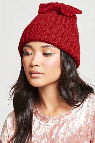 Floppy Bow Cable Knit Beanie