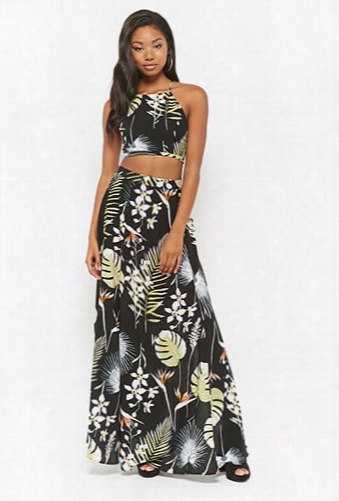 Floral High-neck Top & Skirt Set