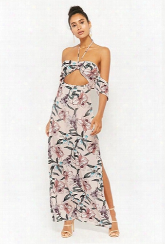 Floral Off-the-shoulder Halter Maxi Dress