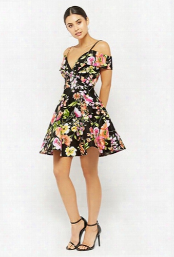 Floral Open-shoulder Fit & Flare Dress