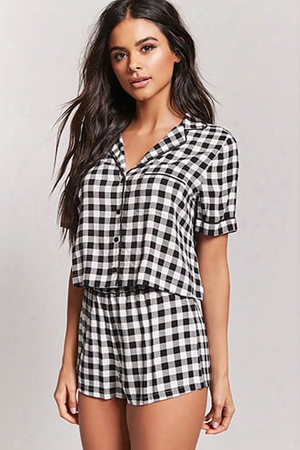 Gingham Pajama Top & Shorts Set