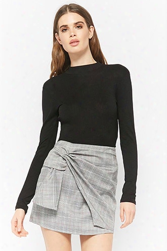 Glen Plaid Mock Wrap Skirt