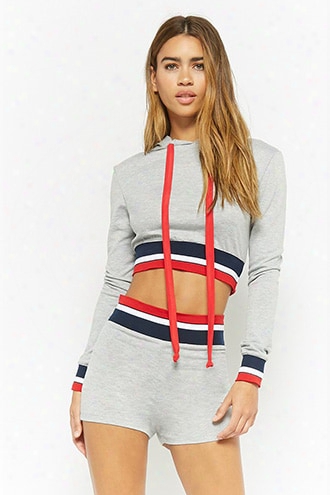 Heathered Stripe-trim Hoodie & Shorts Set