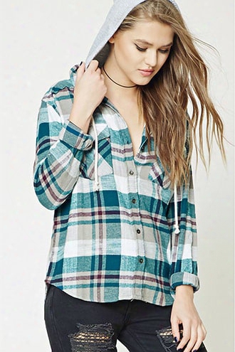 Hooded Plaid Flannel Shirt