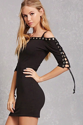 Open-shoulder Grommet Dress