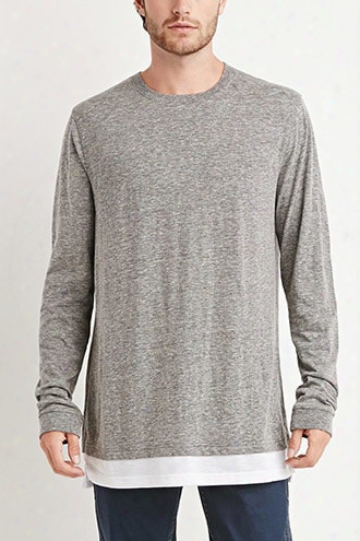 Paneled-hem Slub Knit Tee