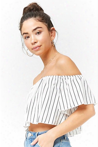 Pinstriped Off-the-shoulder Crop Top