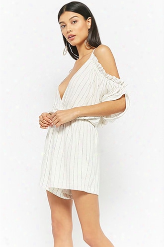 Pinstriped Open-shoulder Romper