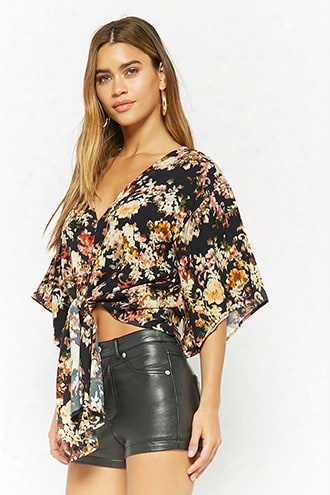 Plunging Floral Tie-front Top