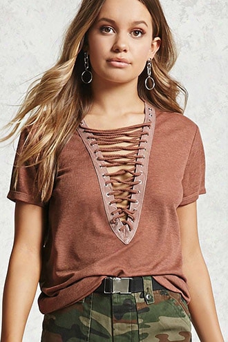 Plunging Lace-up Tee
