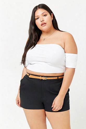 Plus Size Belted High-waist Shorts