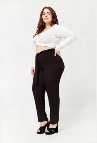 Plus Size Belted Paperbag Waist Pants