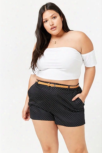 Plus Size Belted Polka Dot Shorts