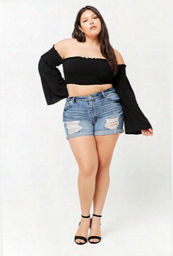 Plus Size Distressed Cuffed Denim Shorts