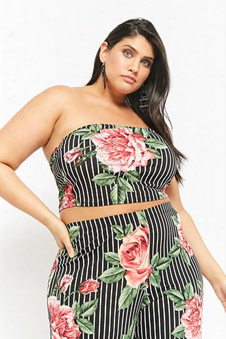 Plus Size Floral & Striped Tube Top