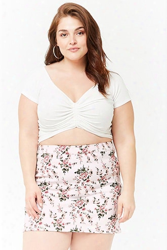 Plus Size Floral Denim Mini Skirt