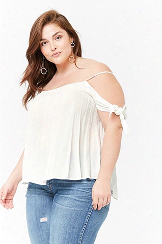 Plus Size Gauzy Open-shoulder Crop Top