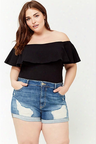 Plus Size High-waist Denim Shorts