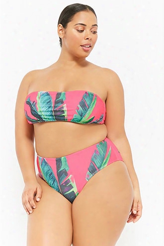 Plus Size Kulani Kinis Palm Leaf High-waist Bikini Bottoms