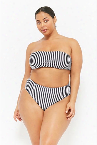 Plus Size Kulani Kinis Striped High-waist Bikini Bottoms