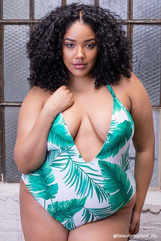 Plus Size Leaf Print One-piece Swimsuit