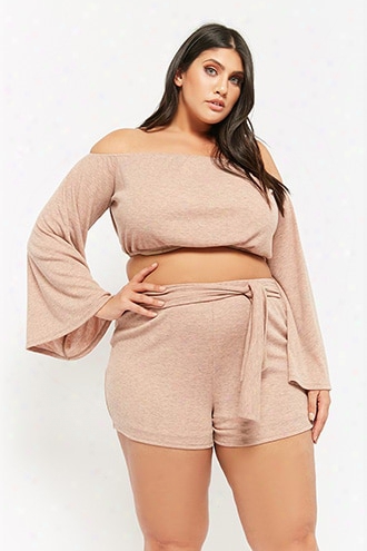 Plus Size Marled Off-the-shoulder Crop Top