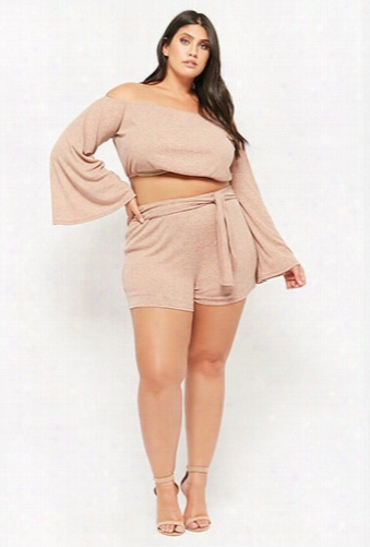 Plus Size Marled Tie-waist Shorts