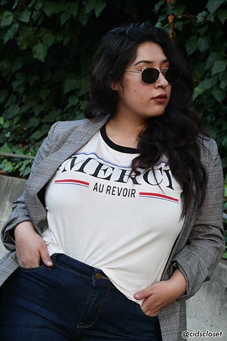 Plus Size Merci Au Revoir Ringer Tee