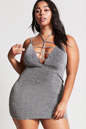 Plus Size Metallic Caged Halter Dress