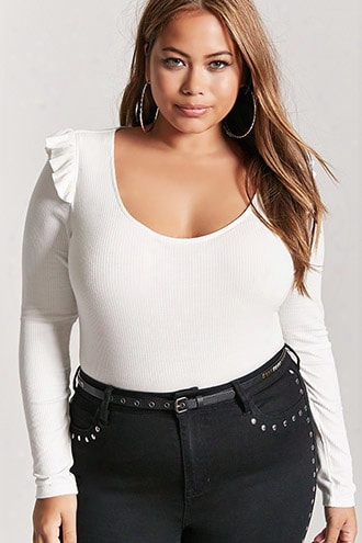 Plus Size Ribbed Knit Ruffled Top
