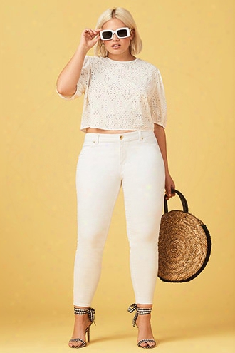 Plus Size Semi-sheer Eyelet Crop Top