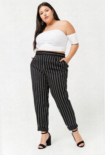 Plus Size Striped High-rise Pants