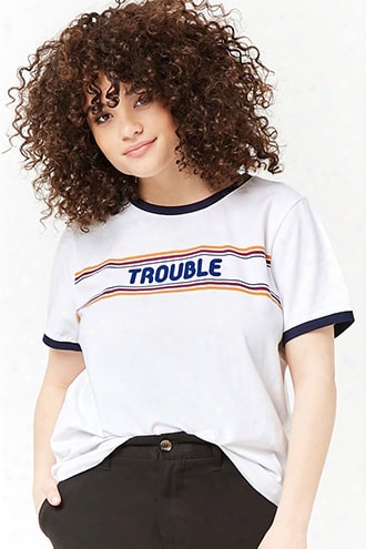 Plus Size Trouble Graphic Ringer Tee