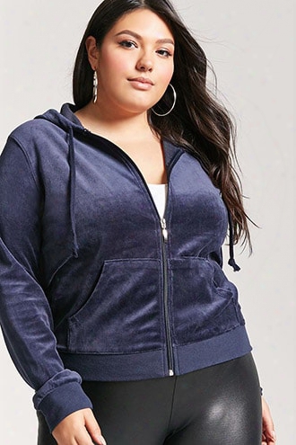 Plus Size Velvet Zip-front Hoodie