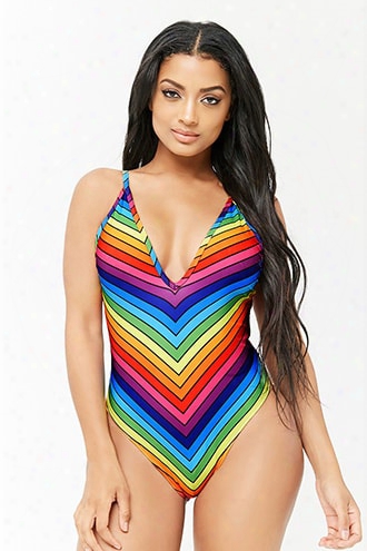 Rainbow Chevron Pattern One-piece Swimsuit