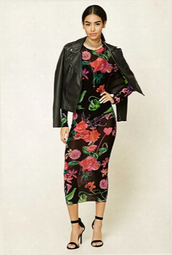 Semi-sheer Floral Midi Dress