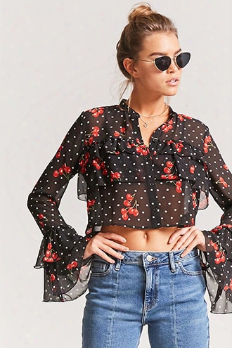 Sheer Cherry Print Shirt