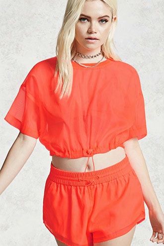 Sheer Drawstring Crop Top