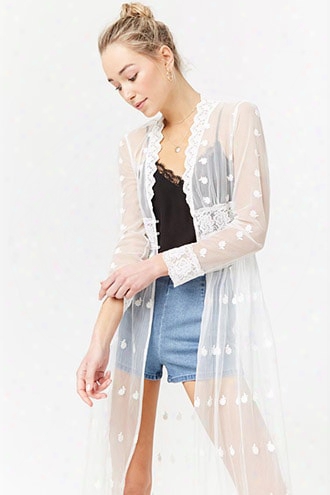 Sheer Plunging Embroidered Lace Duster