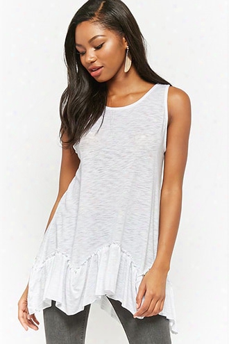 Slub-knit Ruffle Longline Tank