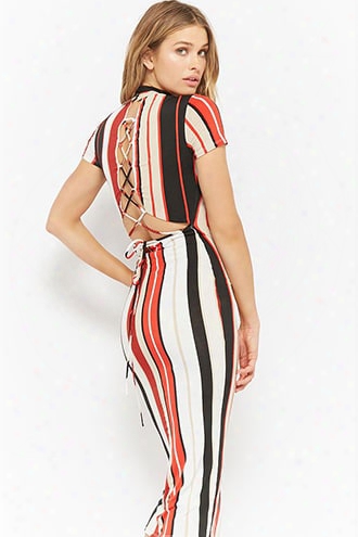 Striped Lace-up Maxi Dress